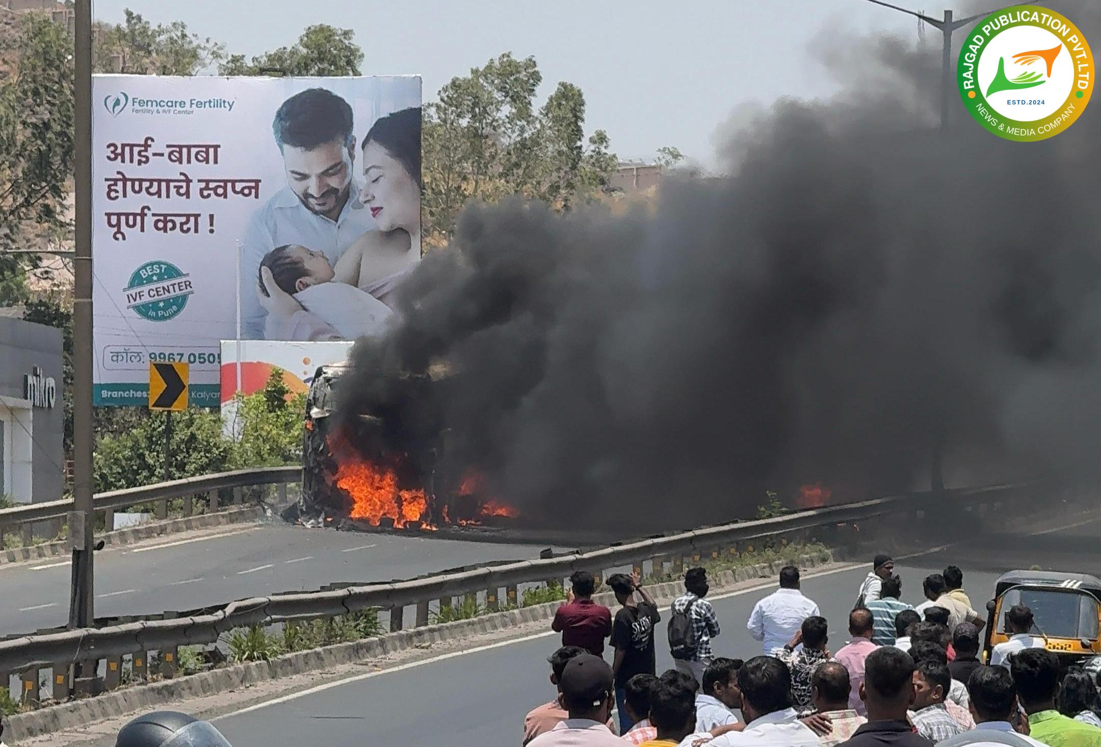खेड शिवापूरजवळ ससेवाडी येथे प्रवासी बसला भीषण आग; सुदैवाने जीवितहानी टळली