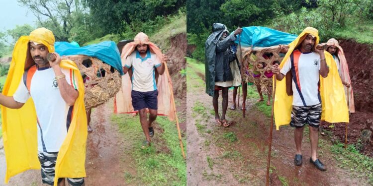 पॅरेलेसचा झटका आलेल्या वृद्धेस डोलीत टाकून 3 किलोमीटर पायपीट करत रुग्णालयात नेण्याची वेळ; शिंदेवस्तीतील रस्ता नसल्याची शोकांतिका