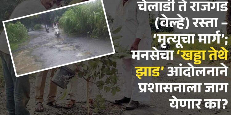 चेलाडी ते राजगड (वेल्हे) रस्ता – ‘मृत्यूचा मार्ग’; मनसेचा ‘खड्डा तेथे झाड’ आंदोलनाने प्रशासनाला जाग येणार का?