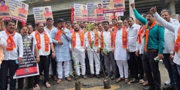 मनसेकडून नसरापूर – वेल्हे रस्त्यावर खड्यात झाडे लावून प्रशासनाचा निषेध