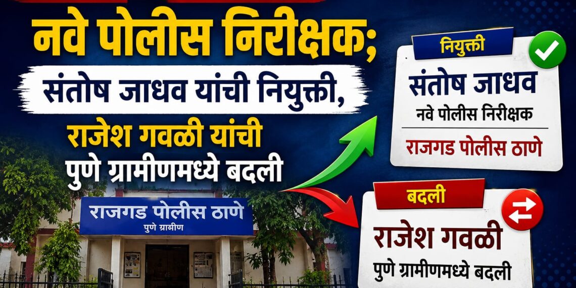 राजगड पोलीस ठाण्याला नवे पोलिस निरीक्षक; संतोष जाधव यांची नियुक्ती, राजेश गवळी यांची पुणे ग्रामीणमध्ये बदली
