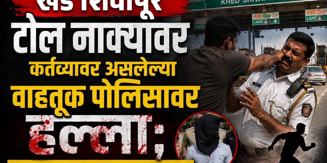 खेड शिवापूर टोल नाक्यावर कर्तव्यावर असलेल्या वाहतूक पोलिसावर हल्ला; एक ताब्यात, एक फरार